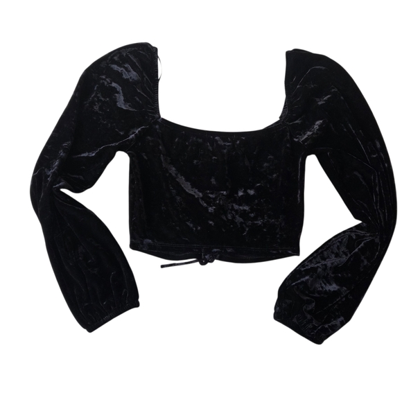 Forever 21 Y2K Black Velvet Crop Top With Draw String Front Small 14in P2P - Picture 2 of 7